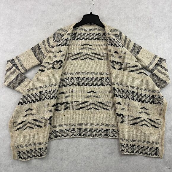 Lucky Brand Open Front Cardigan Sweater Medium Boho Aztec Tribal Knit Cream - Picture 5 of 12